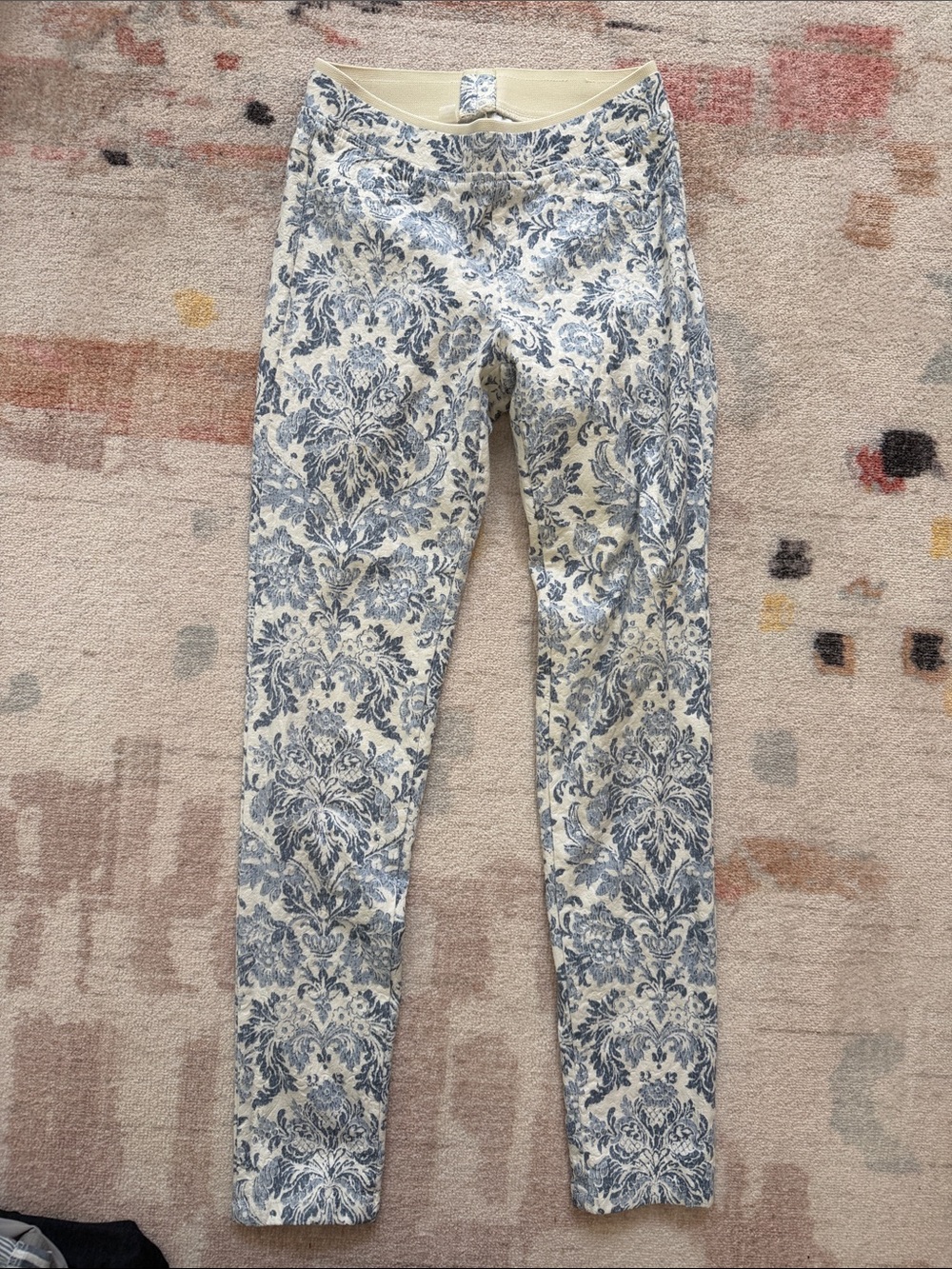 Pinkyotto Cream Skinny Jeans with Blue Floral Damask Print